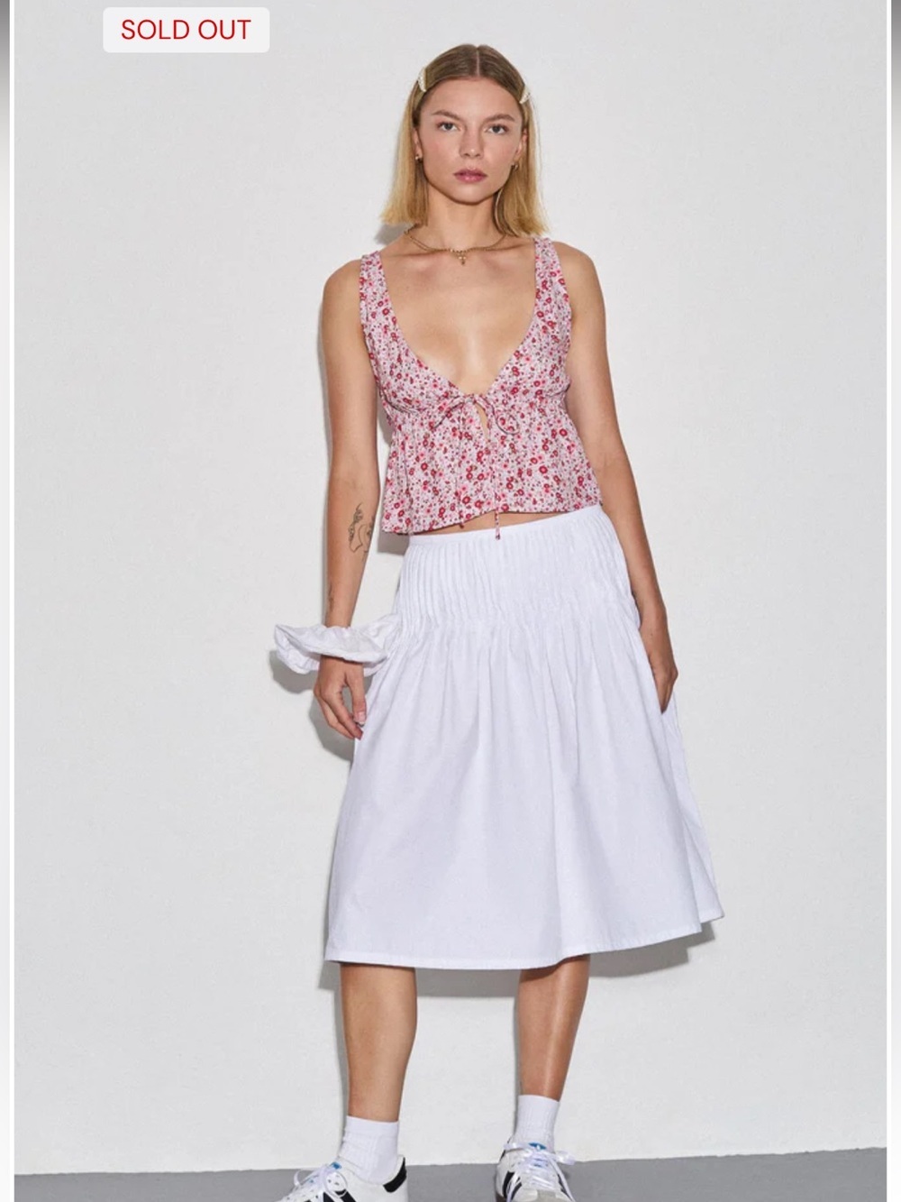 Motel Rocks Asada Pleated Waist Midi Skirt In Poplin White Size Medium NWT